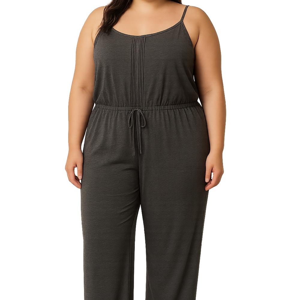 Attention Charcoal Gray Sleeveless Tie-Waist Wide‎ Leg Romper Jumpsuit XL